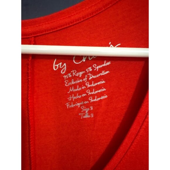 Chicos Womens Red 3/4 Sleeve  With Lace Hem Detail Size XL Rayon & Spandex Blend - Picture 2 of 5